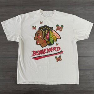Boneyard Chicago Blackhawks Graphic T Shirt Mens White Short Sleeve LARGE